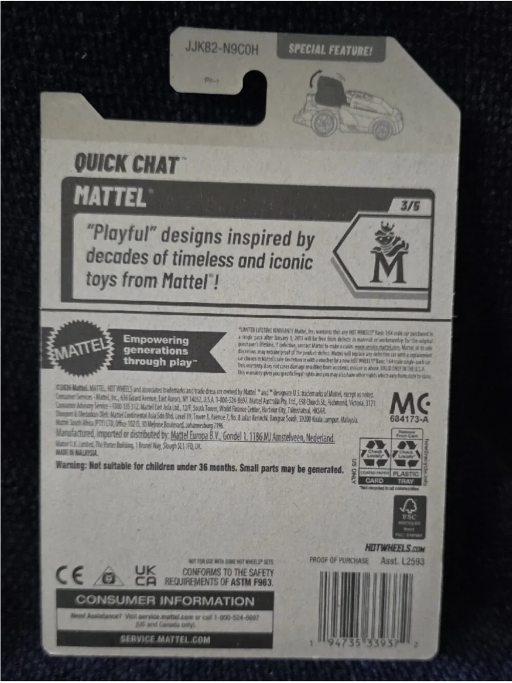 Hot Wheels x Mattel Quick Chat White Kids Toy Car